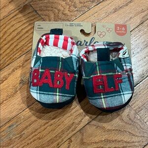 Dearfoams Plaid Baby Elf Slippers - Red and Green